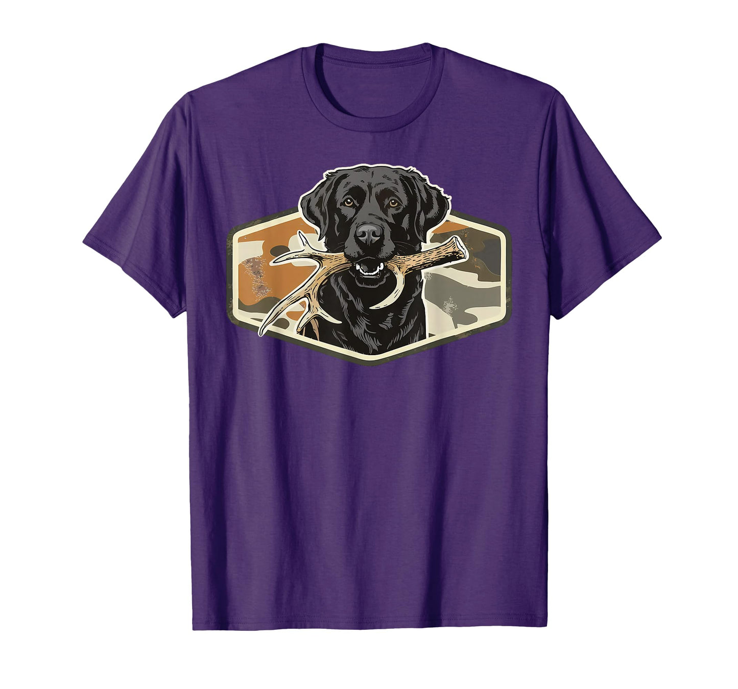 Dog Black Lab with Deer Antler Camouflage Hunting Season T-Shirt