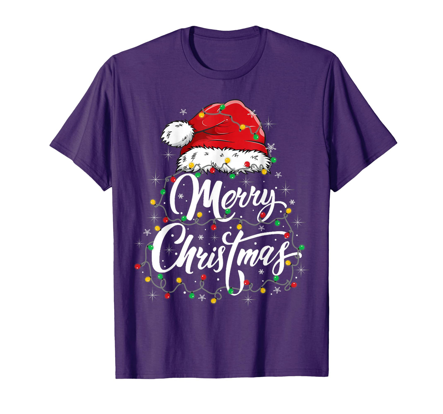 Merry Christmas Lights Santa Hat Xmas Family Matching Pajama T-Shirt
