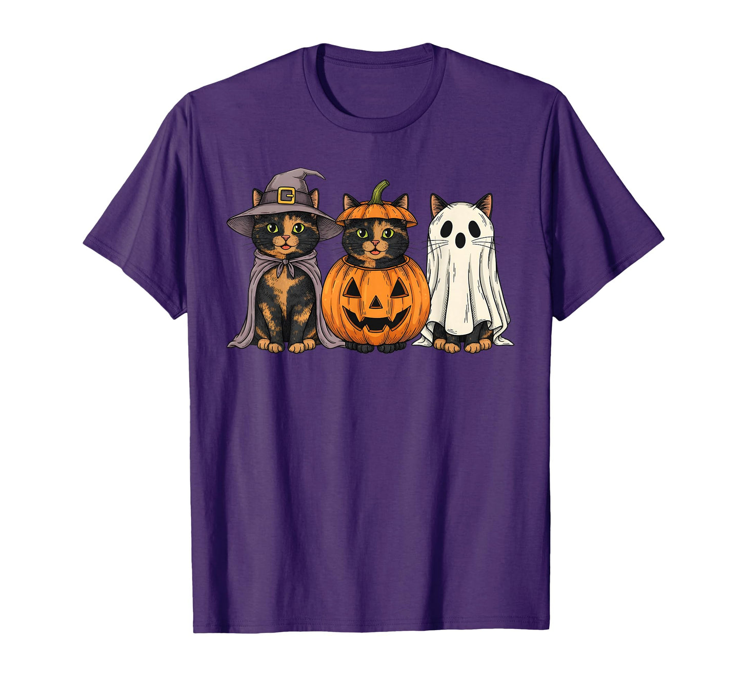 Spooky Ghost Tortoiseshell Cat Lover Pumpkin Halloween T-Shirt