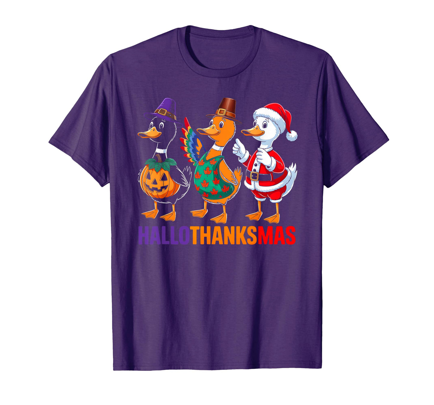 Happy Hallothanksmas Duck Lover Halloween Merry Christmas T-Shirt