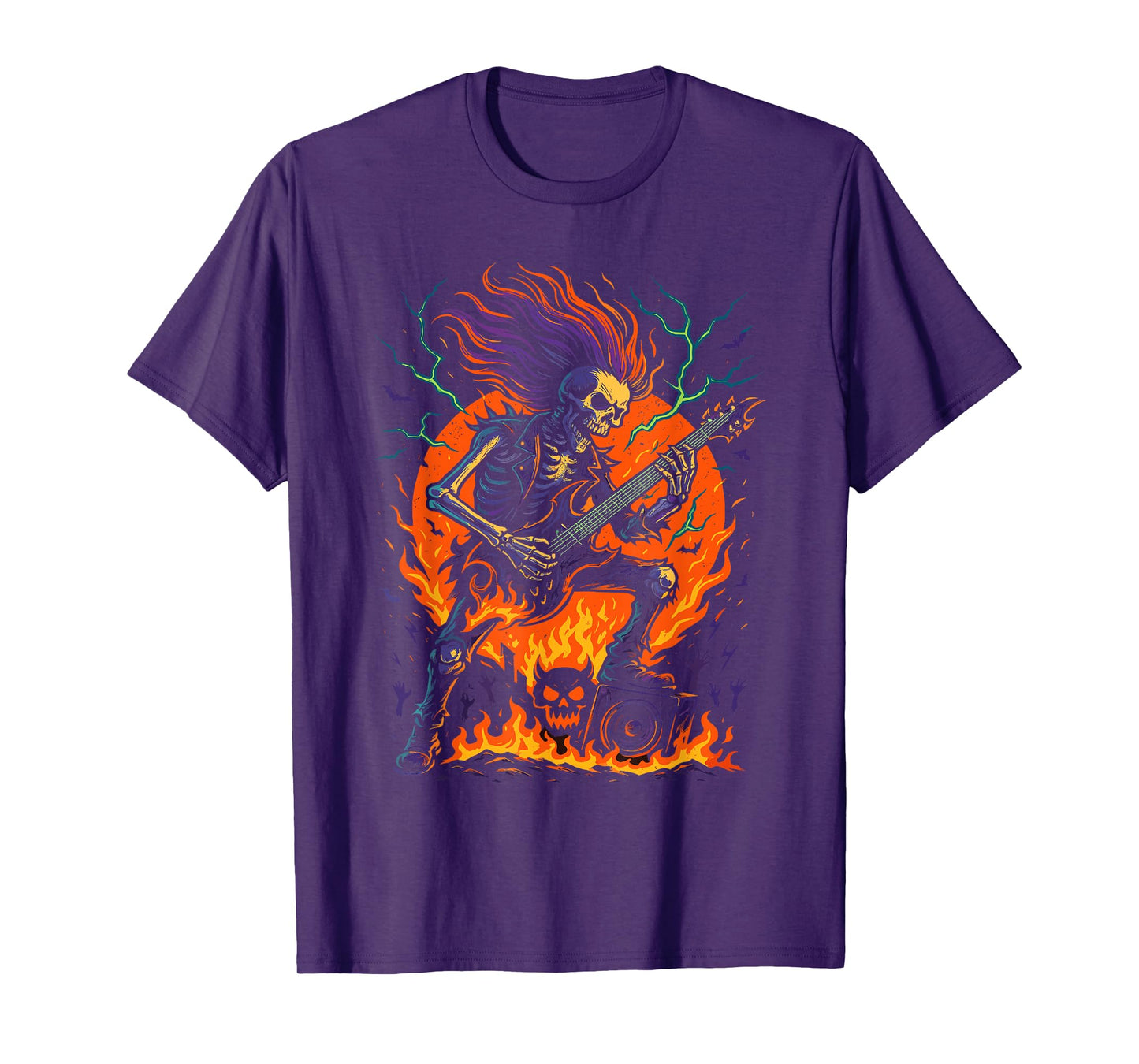 Rocking Skeleton Witch Guitar Halloween Ghost Pumpkin T-Shirt