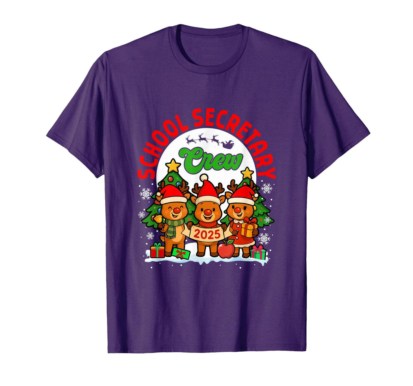 School Secretary Crew 2025 Xmas Three Santa Reindeer T-Shirt