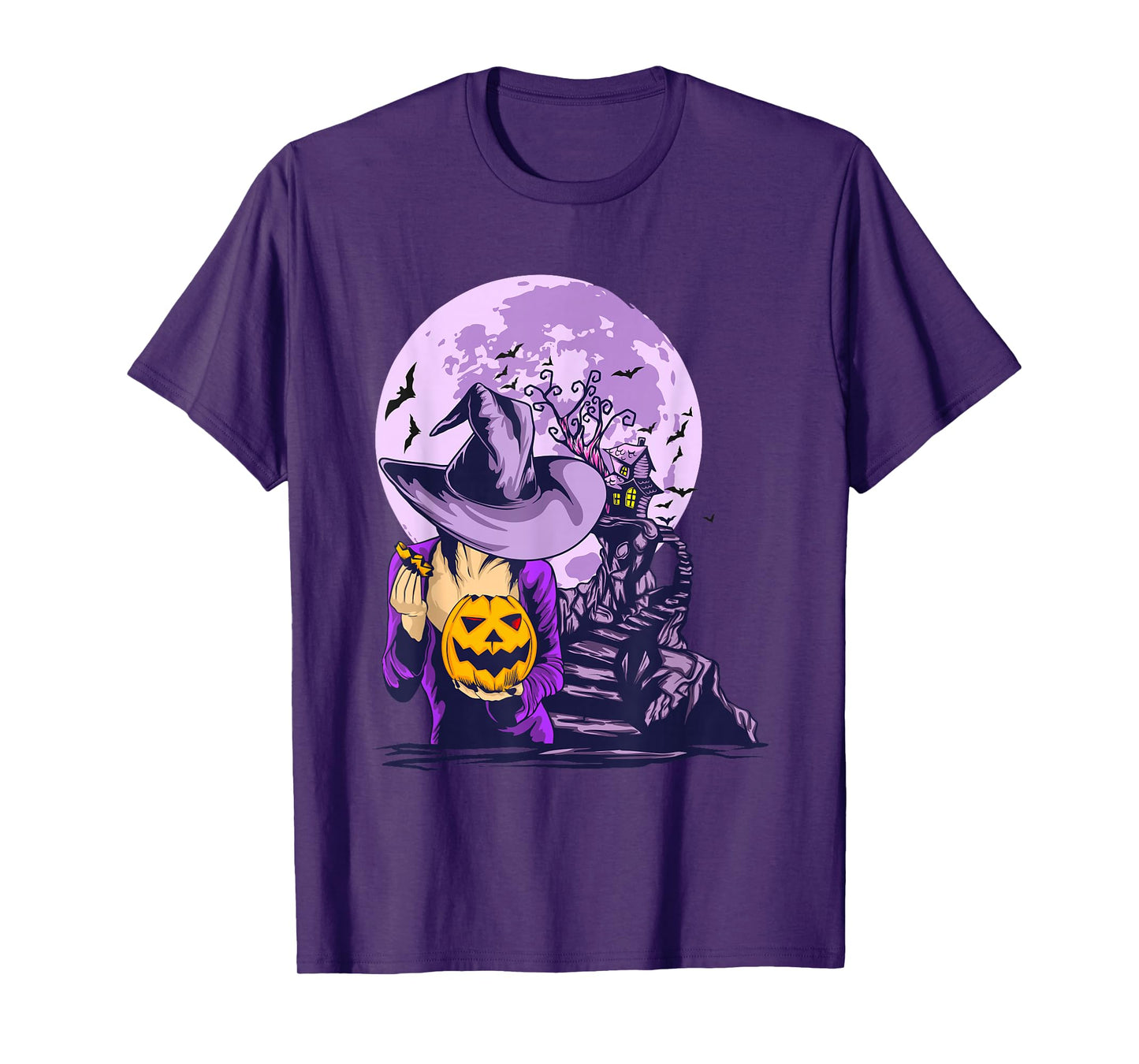 Spooky Witch Pumpkin Haunted House Full Moon Halloween T-Shirt