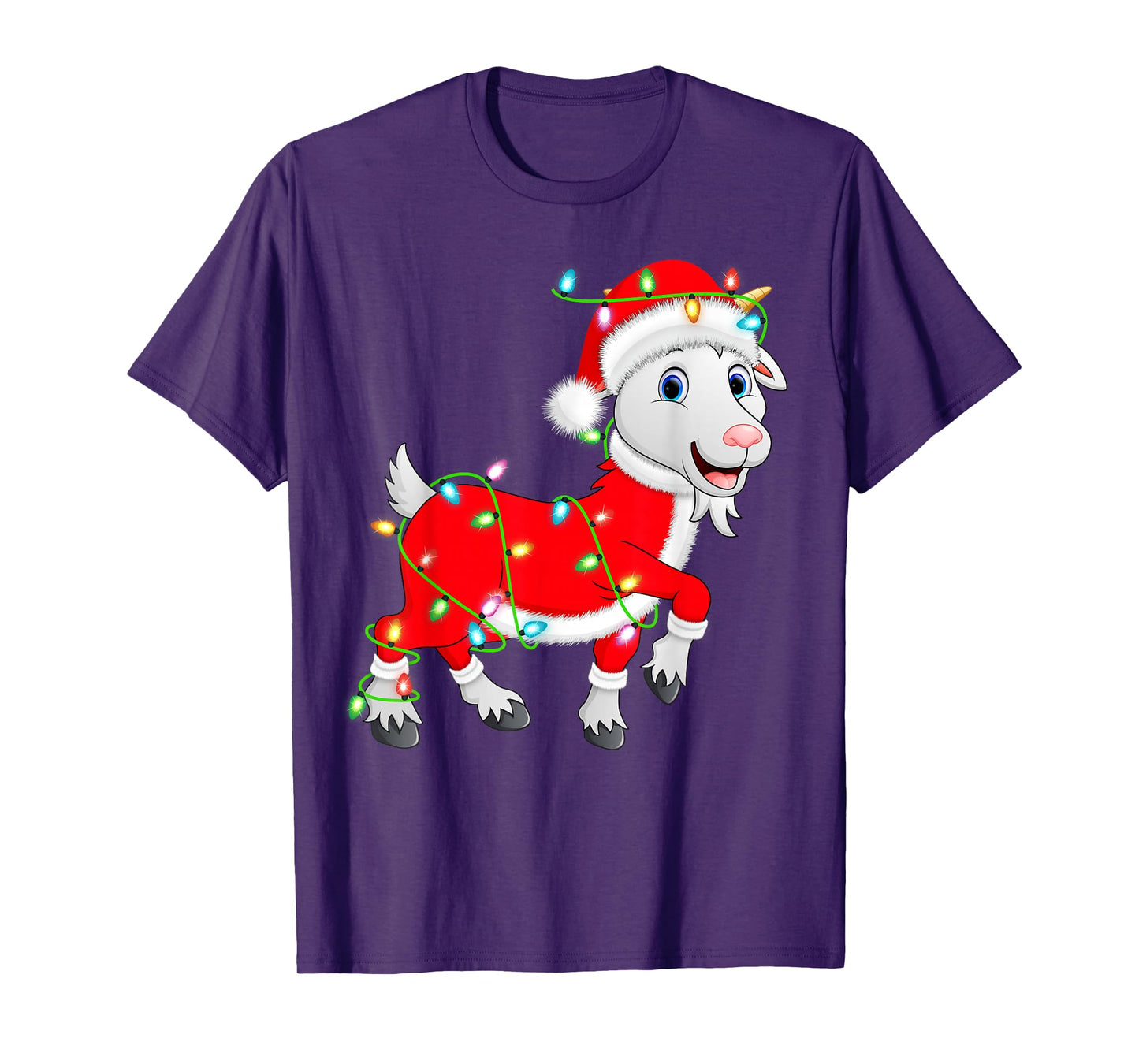 Goat Christmas Lights Santa Costume Cute Animal Xmas T-Shirt