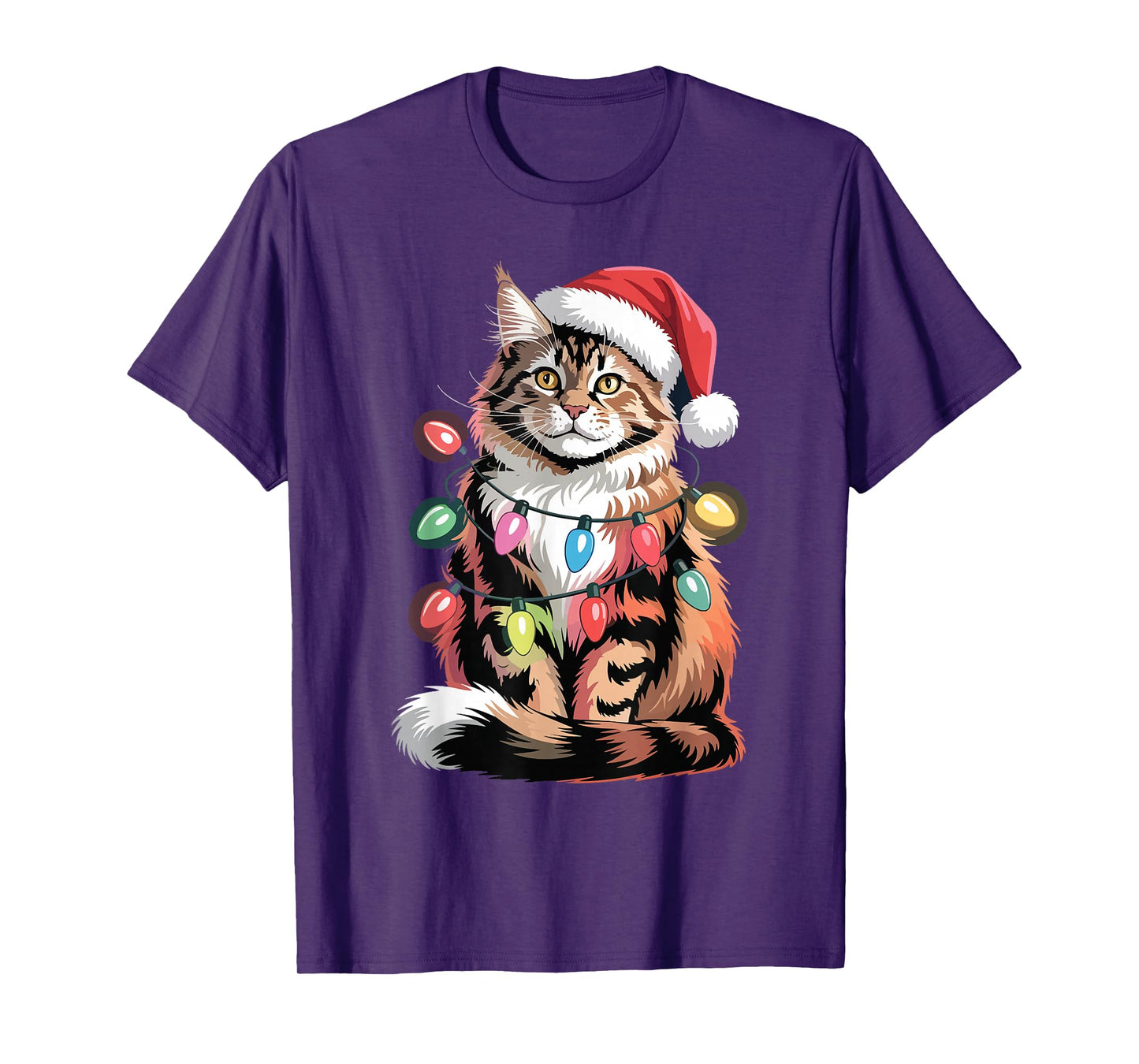 Maine Coon Santa Hat Christmas Lights Xmas Tree Men Women T-Shirt