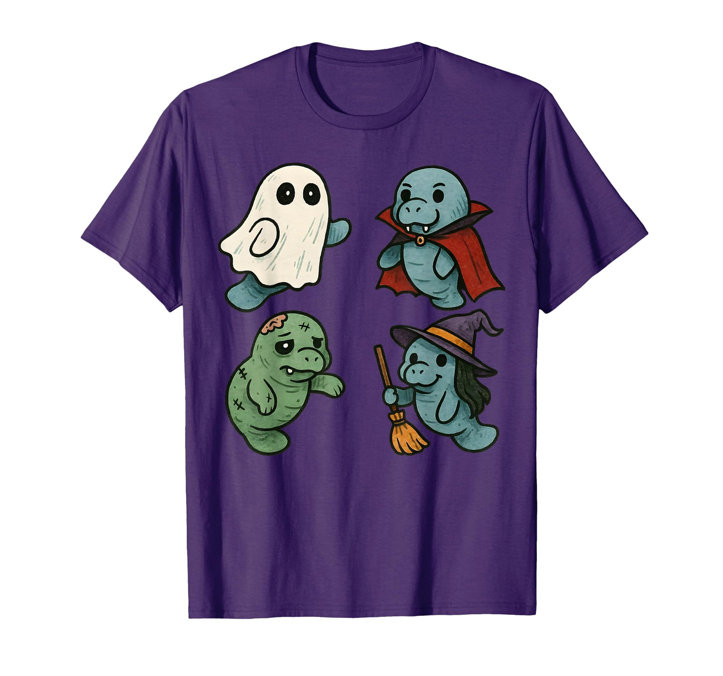 Manatee Spooky Witch Boo Zombie Cute Halloween Boys Girls T-Shirt