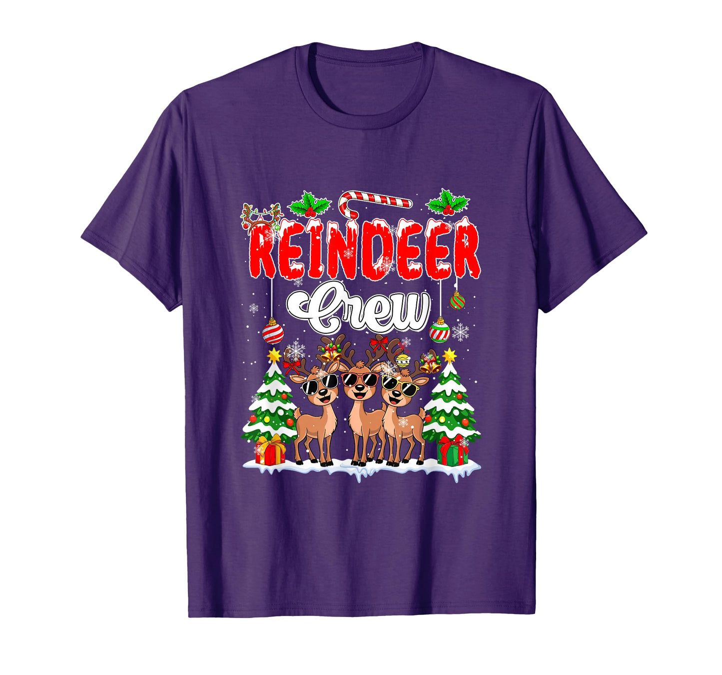 Reindeer Crew Three Cute Reindeer Sunglasses Christmas Snow T-Shirt