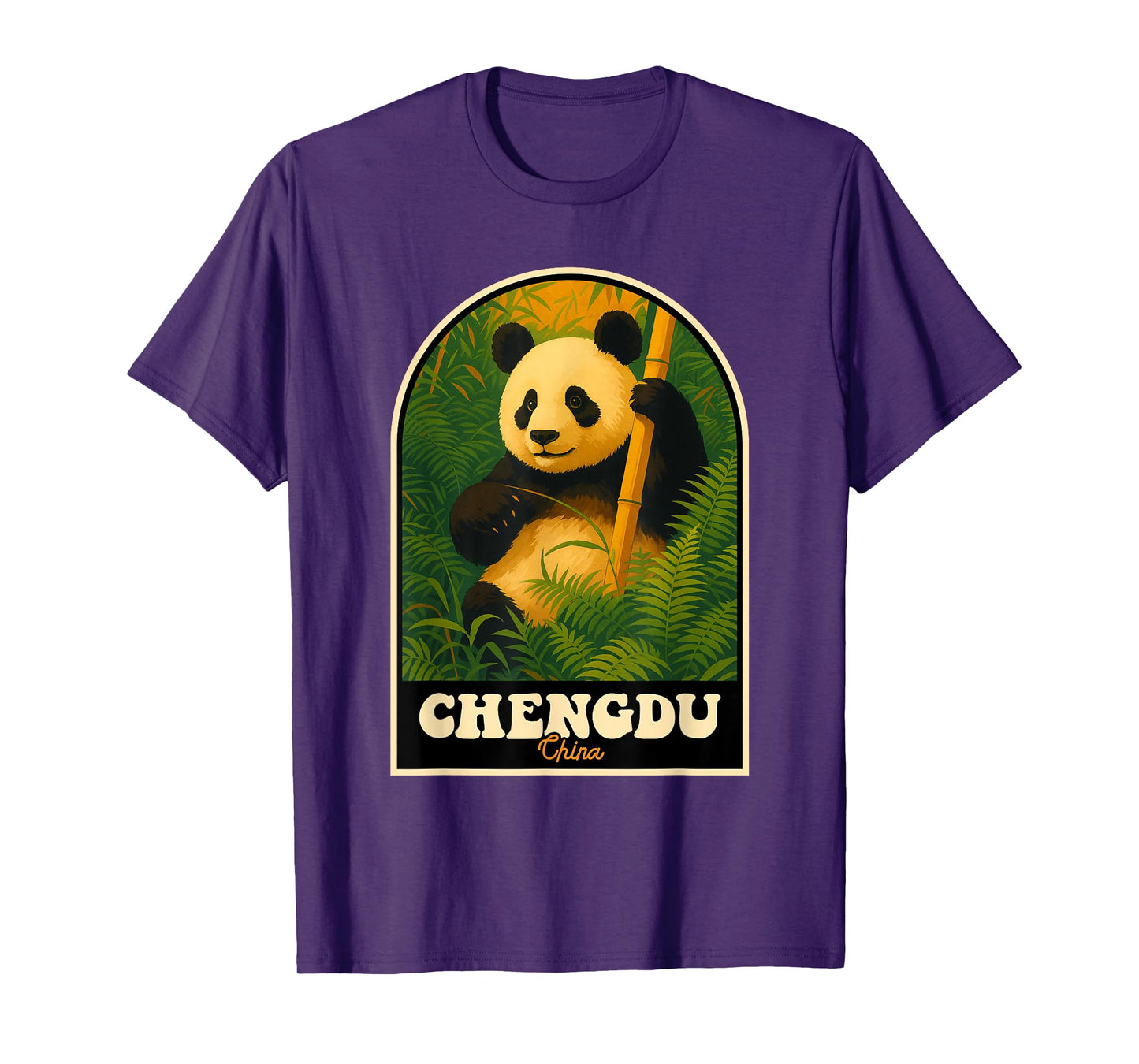 Chengdu China Vintage Panda Bamboo Forest Art T-Shirt
