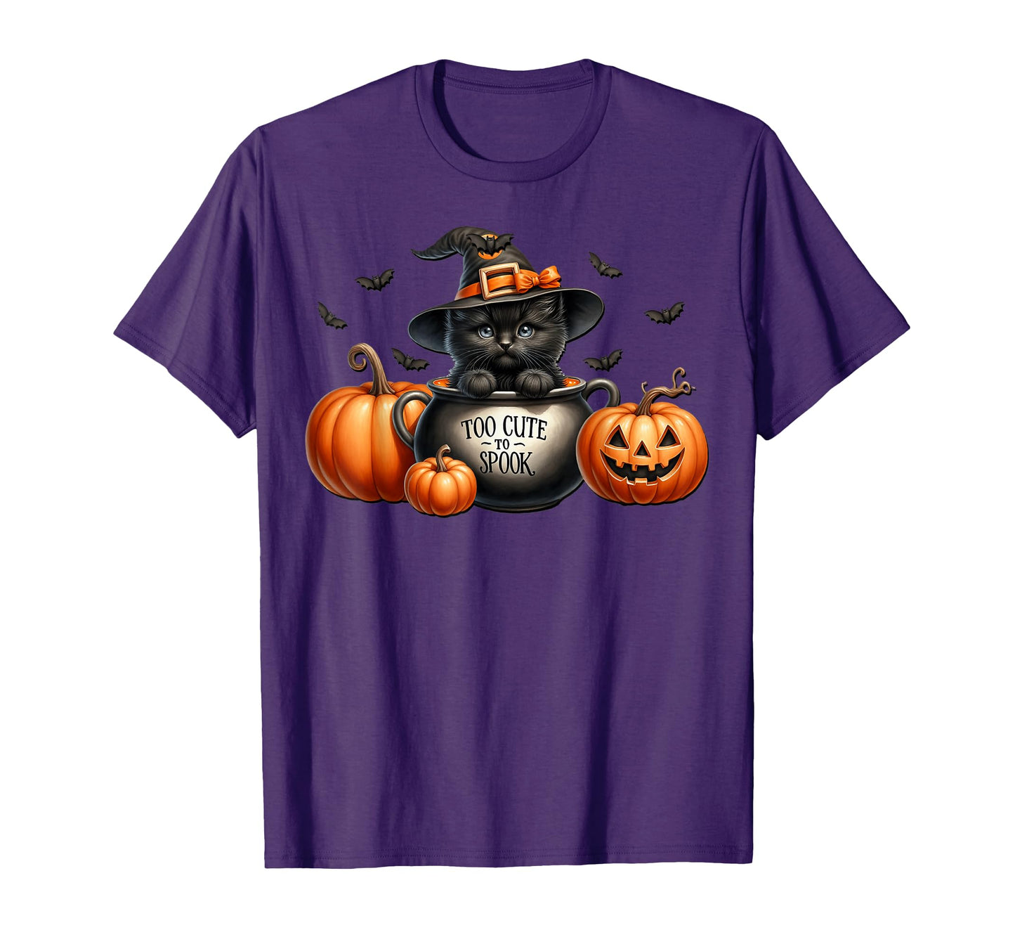 Too Cute to Spook Witch Cat Graphic Halloween Cute Kitten T-Shirt