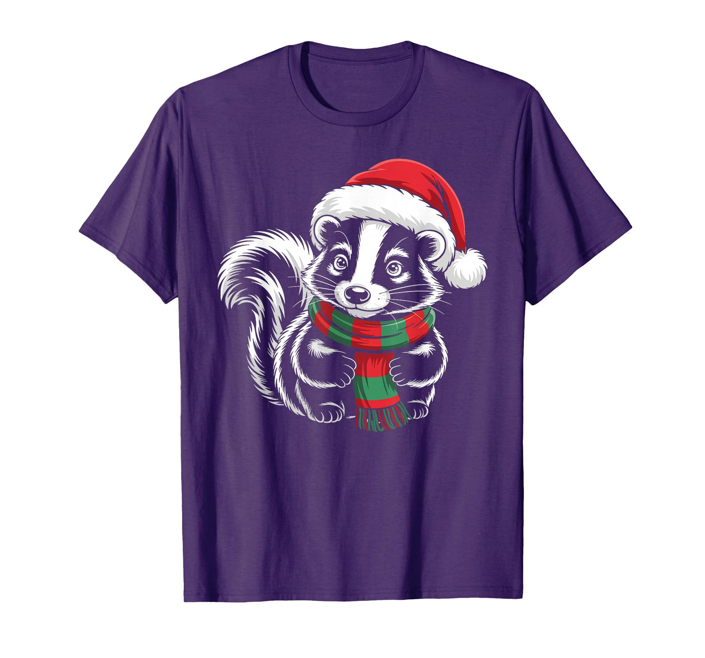 Skunk Xmas Santa Hat Scarf Christmas Costume T-Shirt