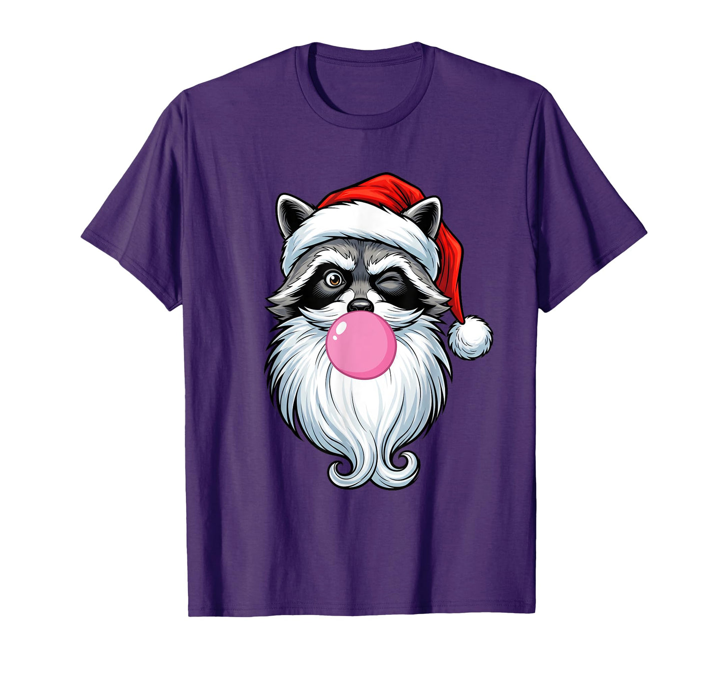Winking Raccoon Santa with Bubble Gum Funny Santa Christmas T-Shirt