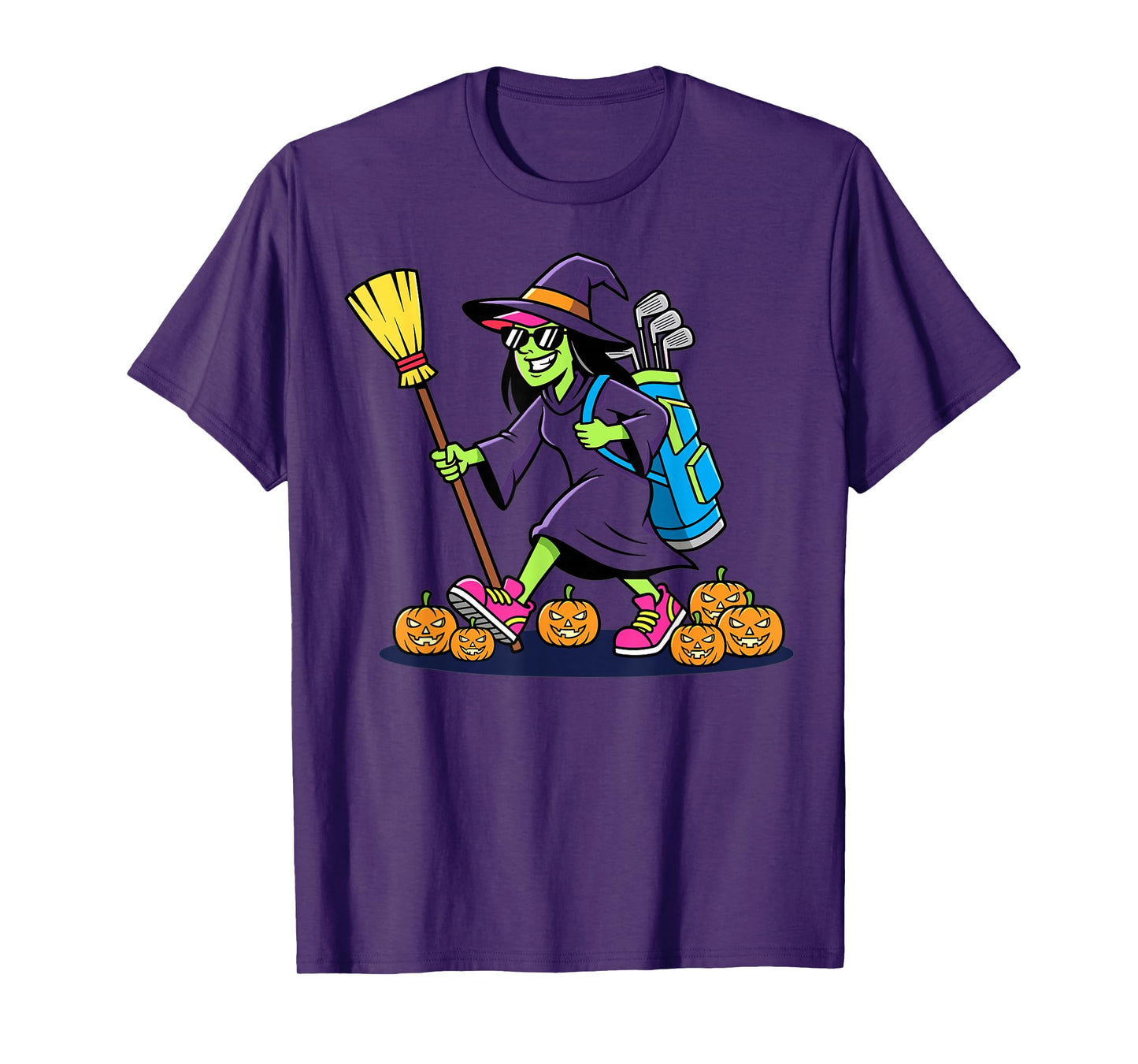 Halloween Witch Golf Pumpkins Funny Spooky Cartoon T-Shirt