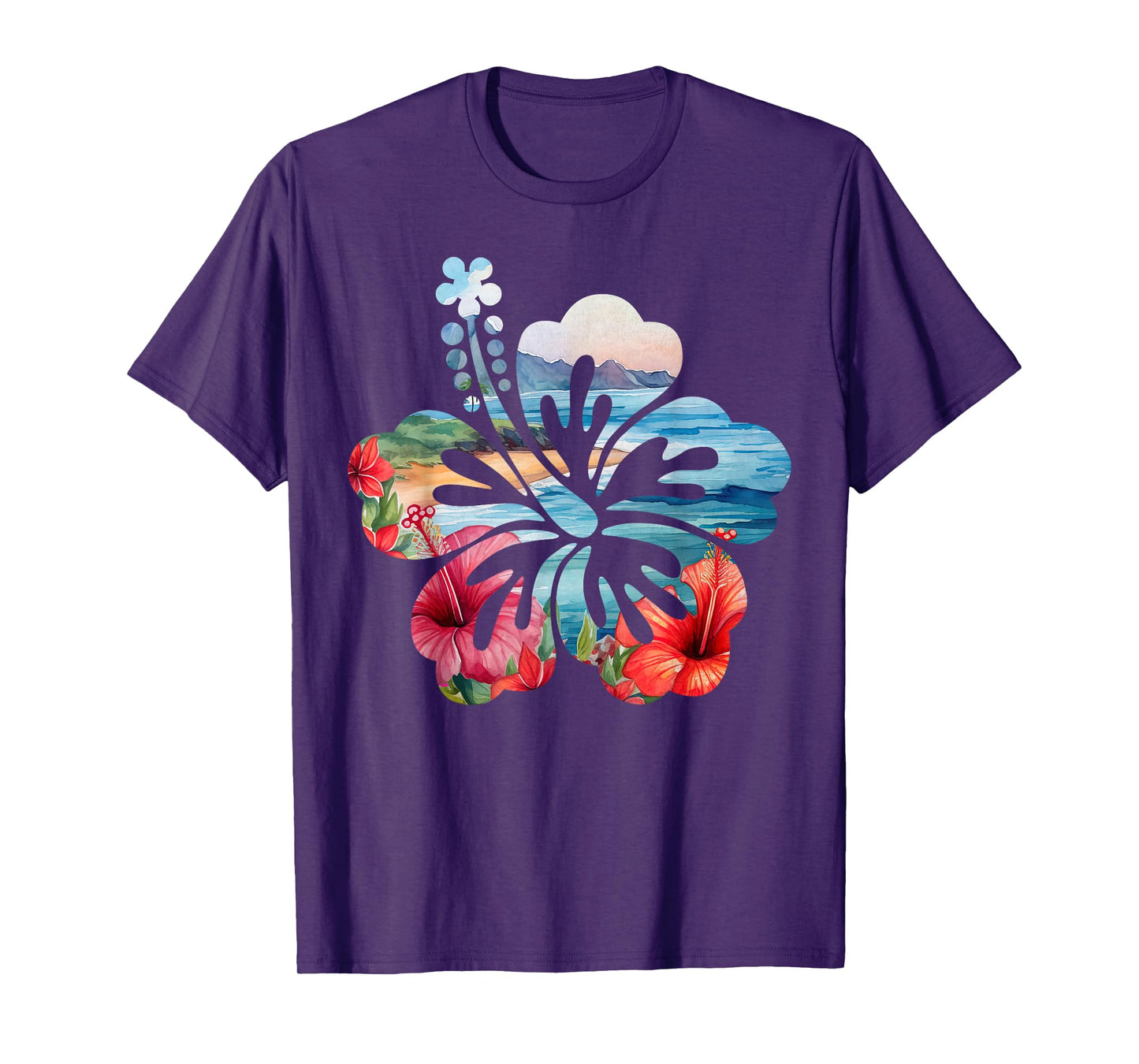Vintage Hibiscus Flower Beach Summer Aloha Hawaiian Vacation T-Shirt