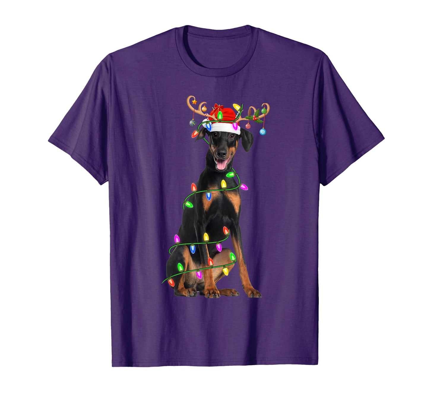 Doberman Pinscher Dog Christmas Lights Santa Pet Dog Xmas T-Shirt