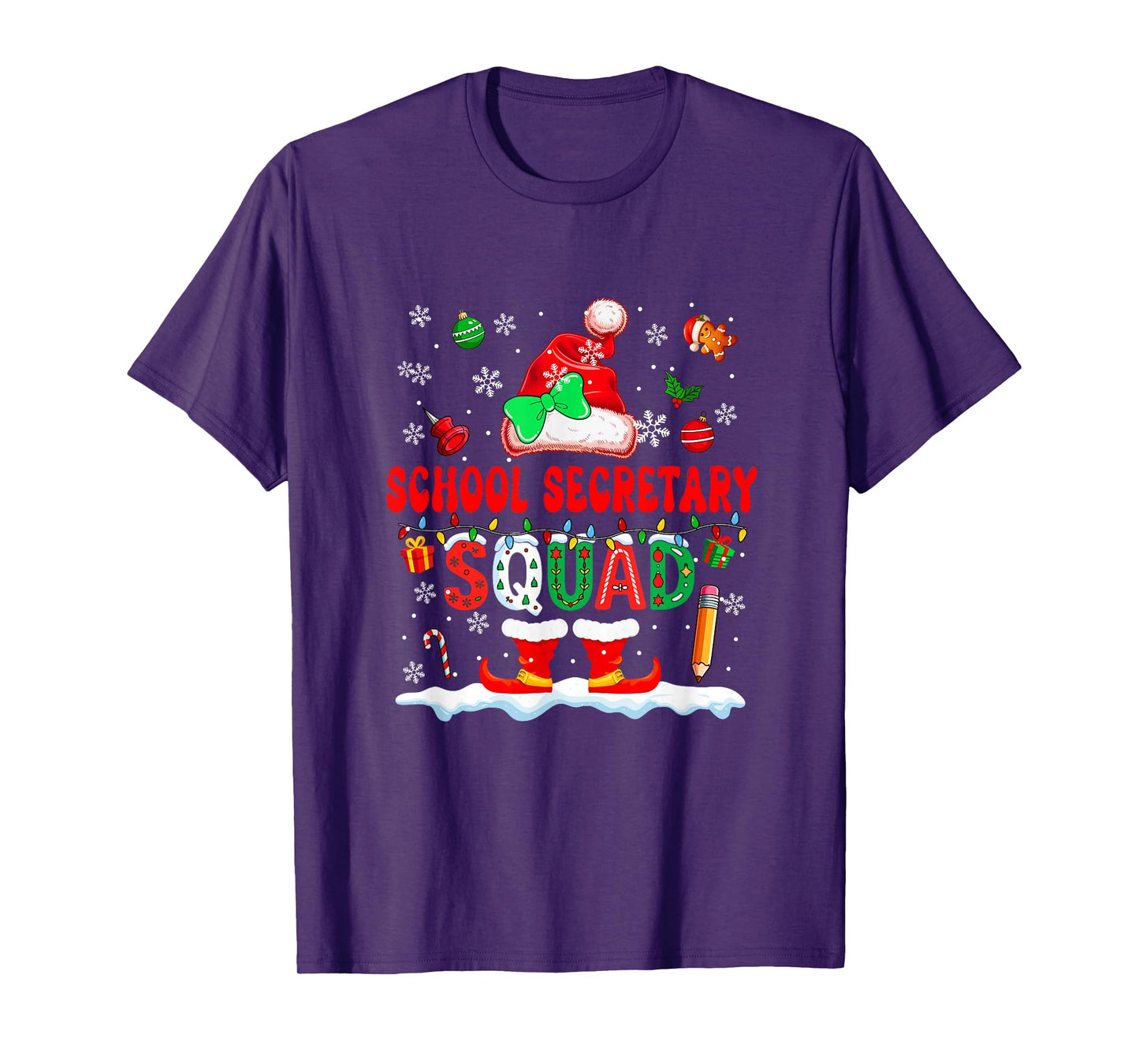 School Secretary Squad Women Job Christmas Santa Bow Tie T-Shirt