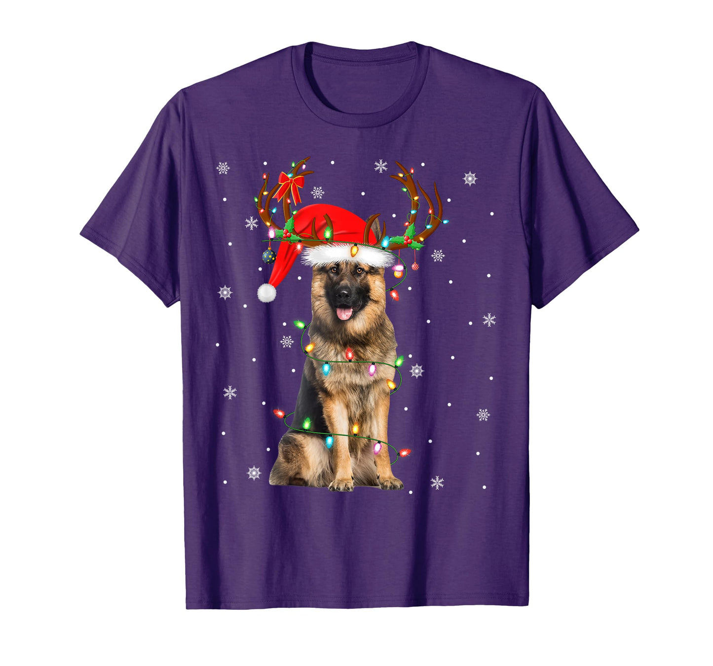 German Shepherd Dog Christmas Lights Reindeer Santa Xmas T-Shirt