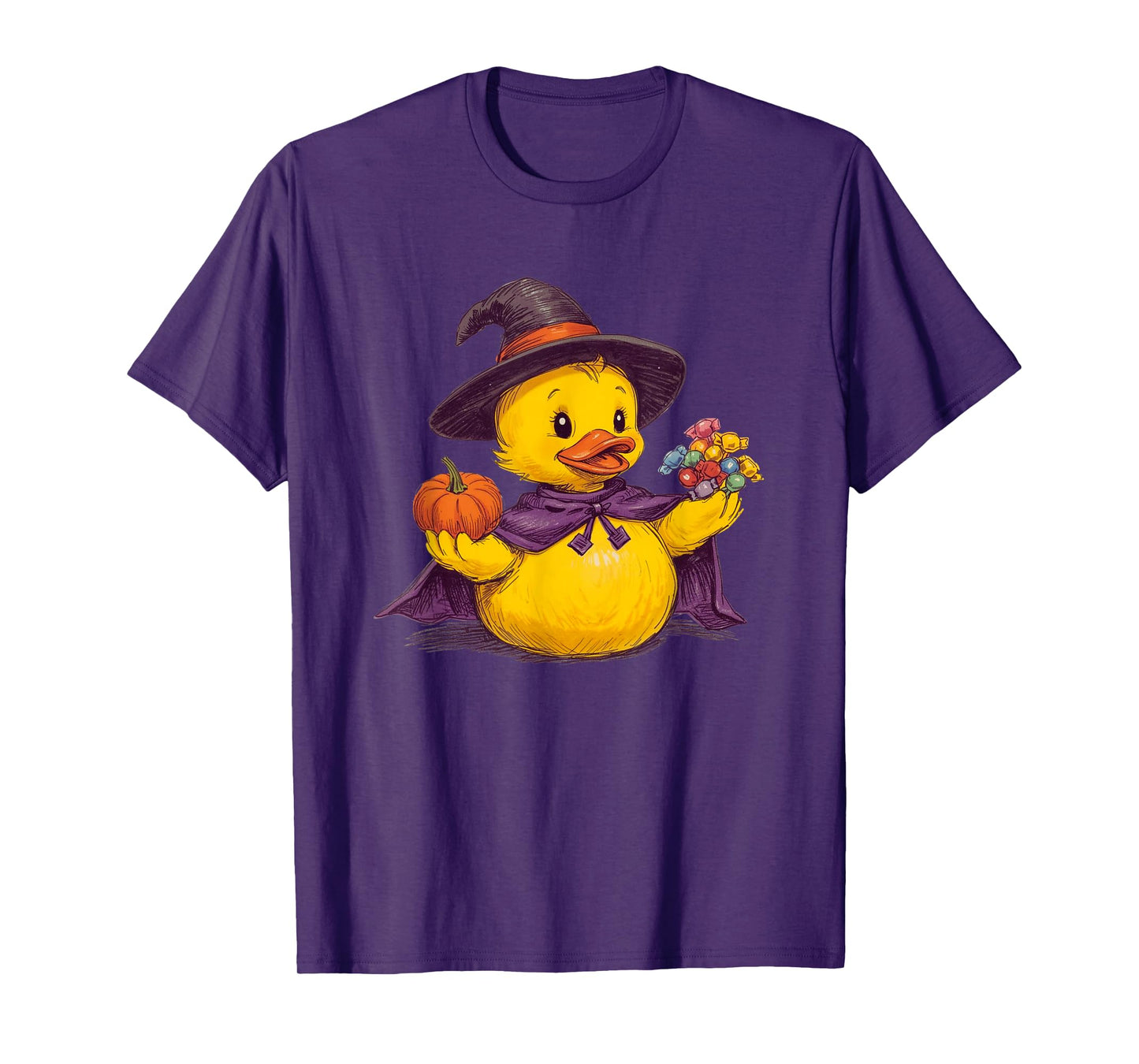 Cruise Duck Witch Halloween Pumpkin Candy Hat and Cape Fun T-Shirt