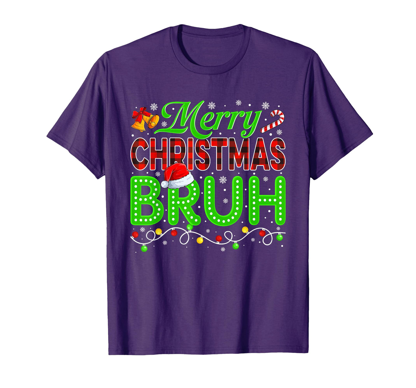Merry Christmas Bruh Red Plaid Xmas Lights Matching Family T-Shirt