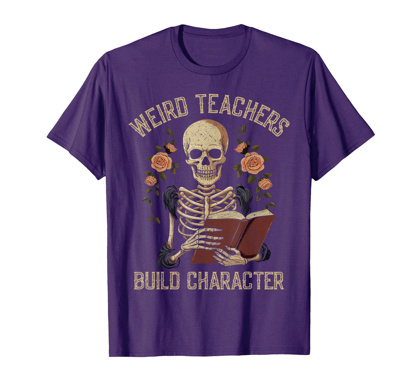 Weird Teachers Build Character Skeleton Book Halloween Women T-Shirt