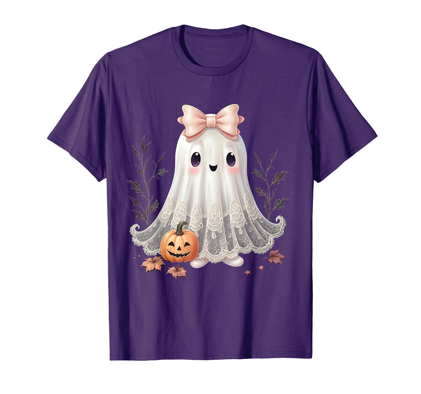 Lace Ghost Halloween Coquette Bow Vintage Women Girls T-Shirt