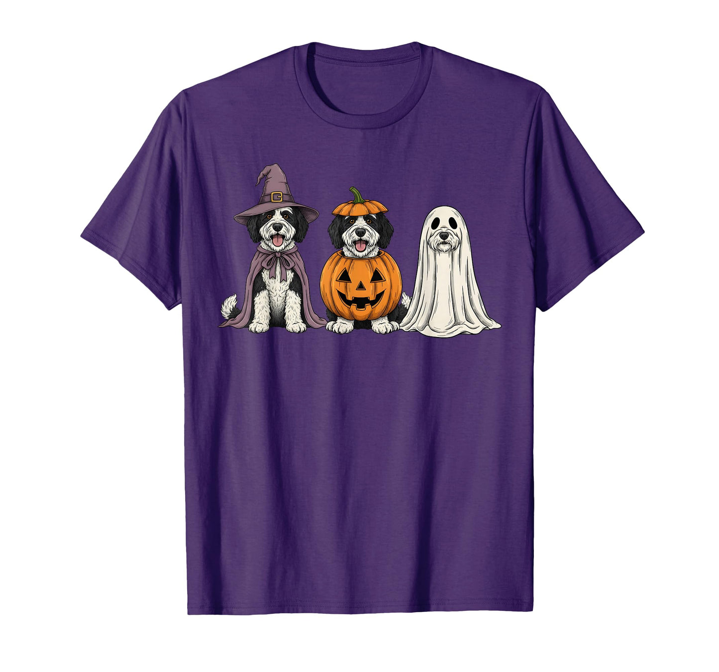 Spooky Ghost Sheepadoodle Pumpkin Halloween Doodle Dog Lover T-Shirt