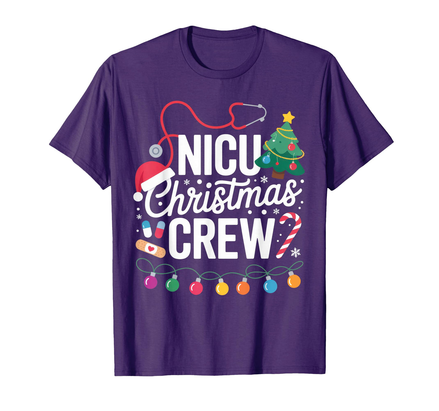 NICU Christmas Crew Nurse Doctor Holiday Lights Shirt T-Shirt