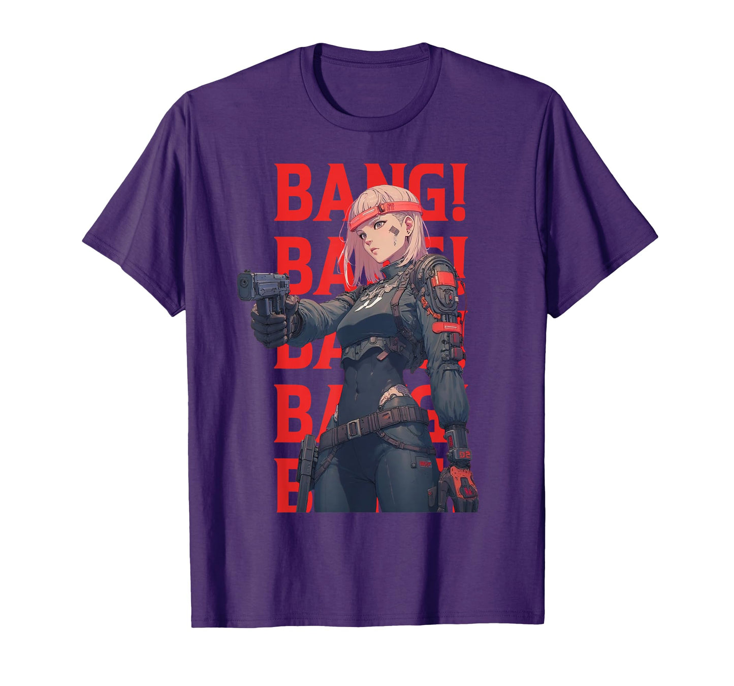 BANG! BANG! BANG! BANG! BANG! Cool Anime Girl Shooting Gun T-Shirt