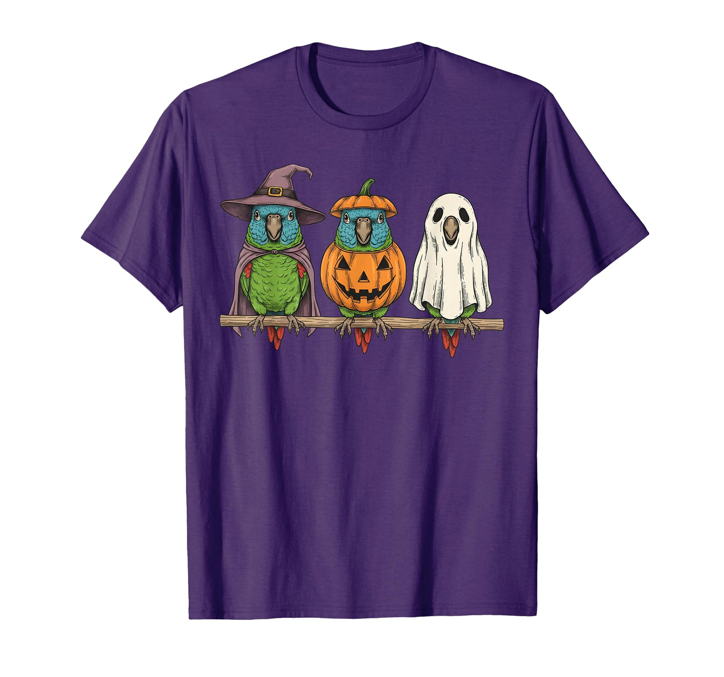 Spooky Ghost Blue Crowned Conure Parrot Pumpkin Halloween T-Shirt