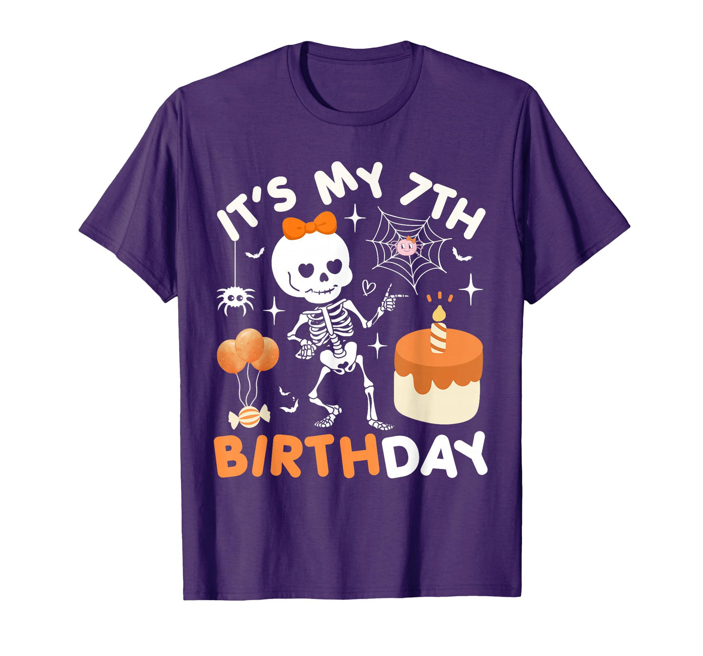 Its My 7th Birthday Funny Halloween Skeleton Birthday 7 Girl T-Shirt