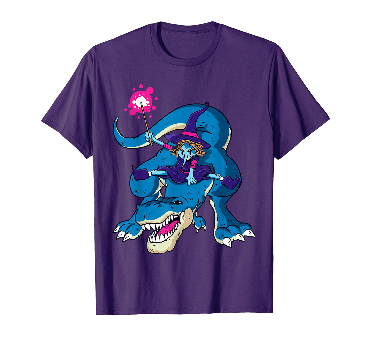 Witch on Dinosaur Funny Halloween Costume Design T-Shirt
