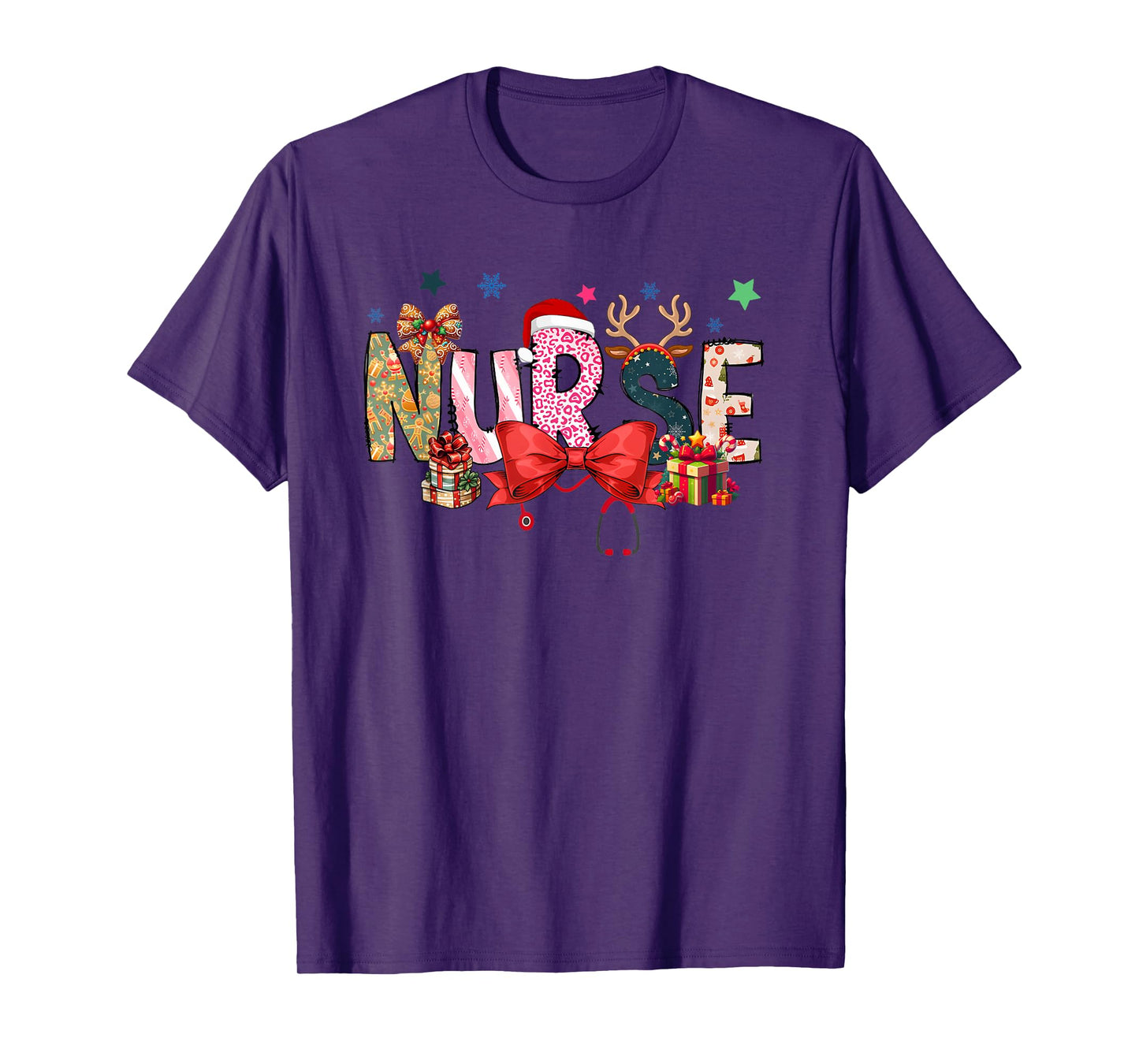 Christmas Nurse Coquette Bow Stethoscope Nursing T-Shirt