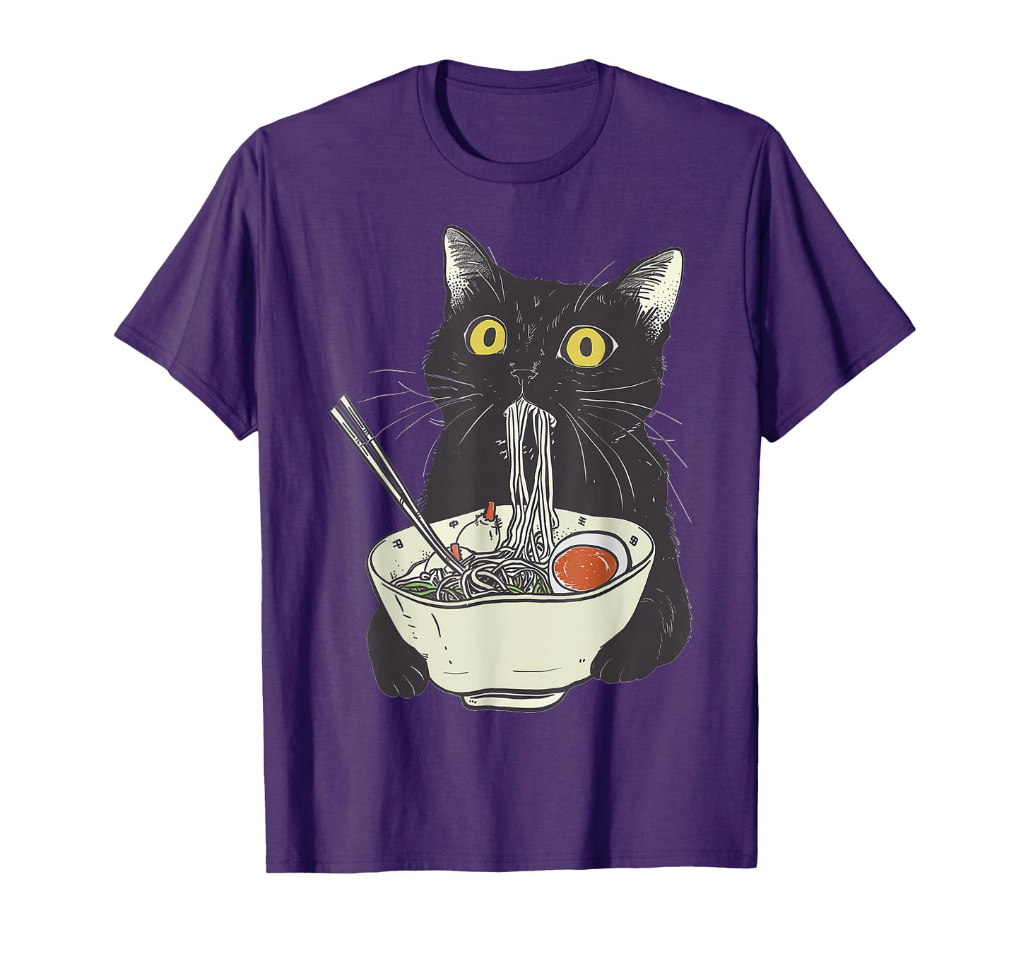 Japanese Cat Funny Cat Eating Ramen Vintage Japanese Noodles T-Shirt