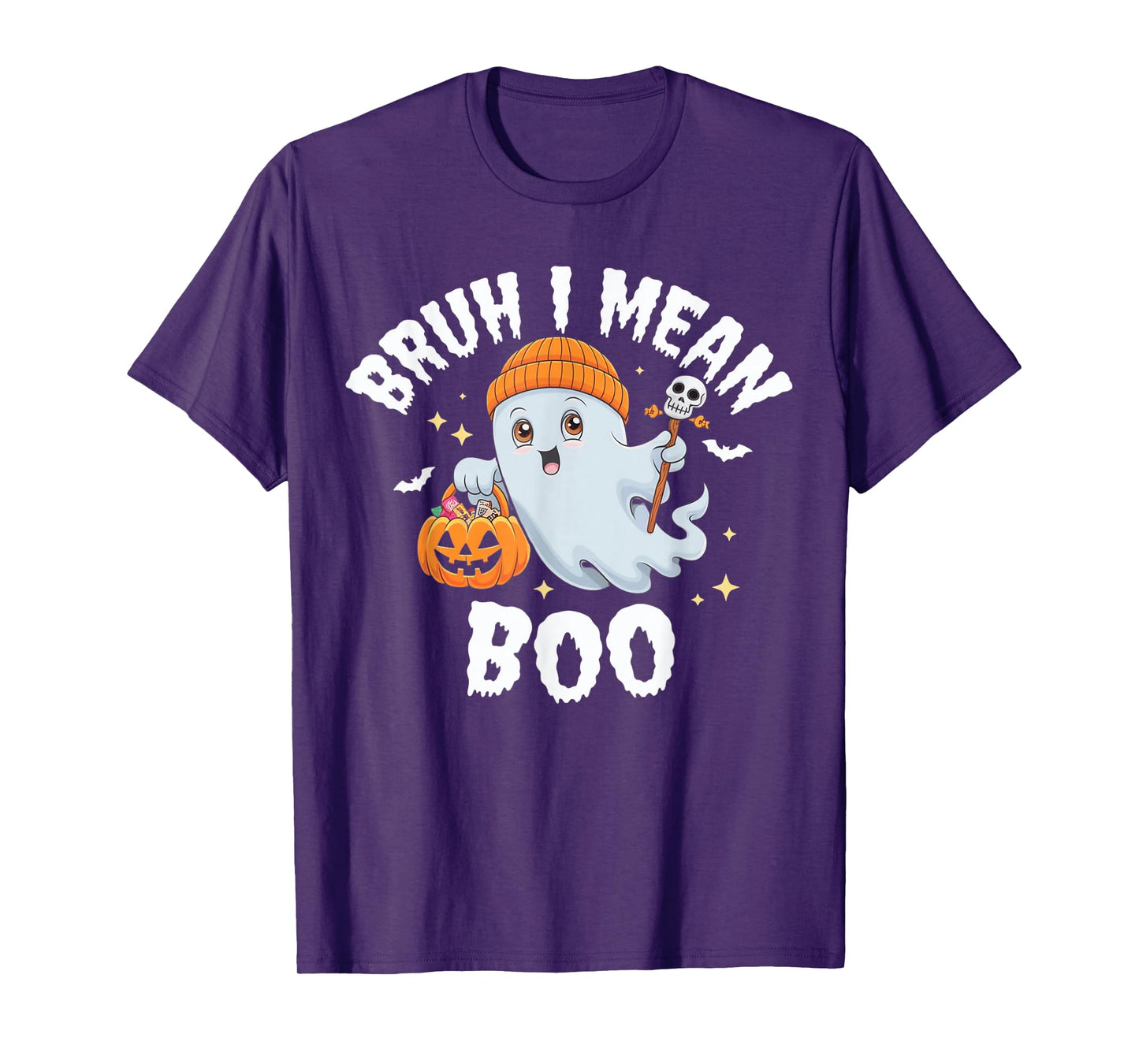 Bruh I Mean Boo Ghost Halloween Pumpkin Boys Kids Toddlers T-Shirt