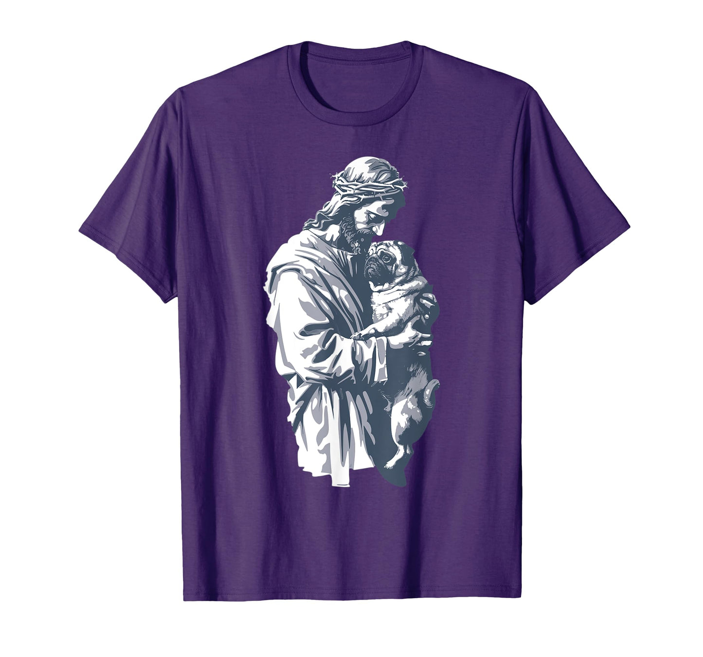 Funny Vintage Jesus Holding Cute Pug Retro 90s Christian T-Shirt