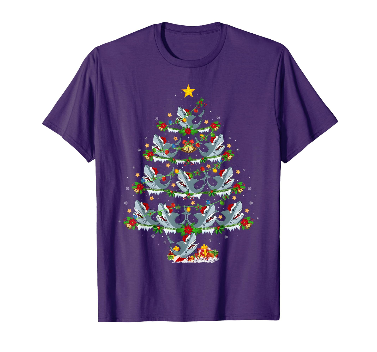 Shark Christmas Tree Lights Funny Sea Animal Xmas T-Shirt