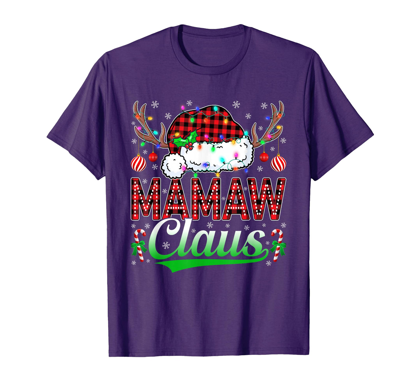 Mamaw Claus Christmas Lights Matching Family Xmas Pajama T-Shirt