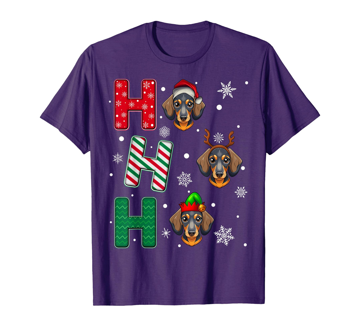 Ho Ho Ho Dachshund Dog Matching Christmas Santa Elf Xmas T-Shirt