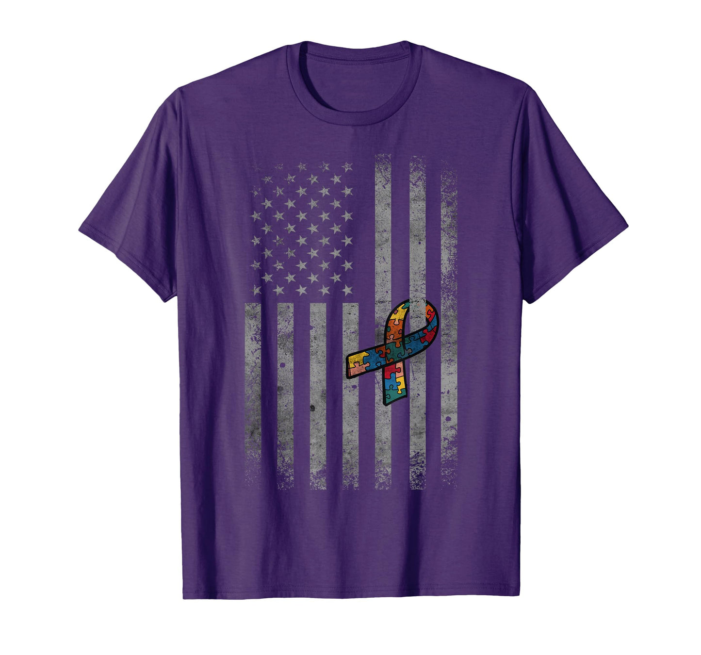 Autism Vintage American Flag Funny Autism awareness T-Shirt