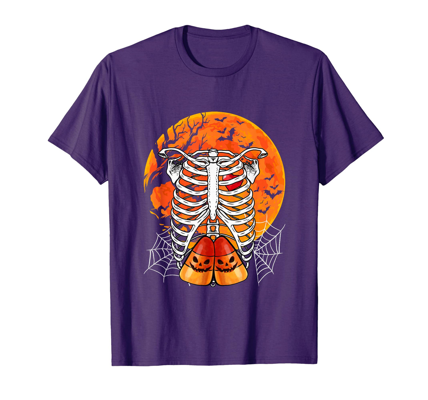 Horror Candy Corns Inside Rib Cage X-ray Skeleton Halloween T-Shirt
