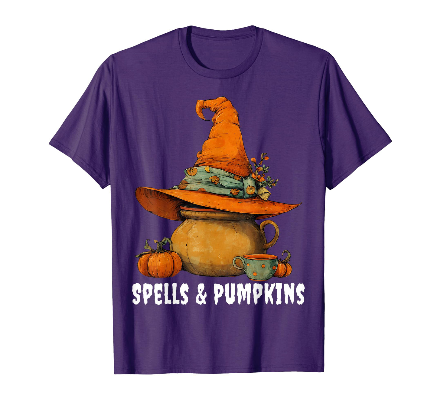 Spells & Pumpkins Funny Witch Hat Thanksgiving Halloween T-Shirt