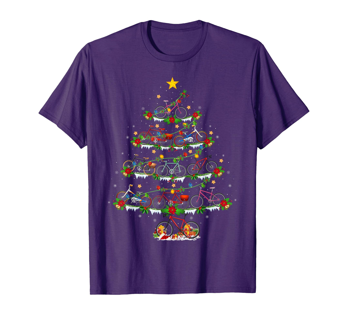 Bicycle Christmas Tree Lights Funny Bicycle Cycling Xmas T-Shirt