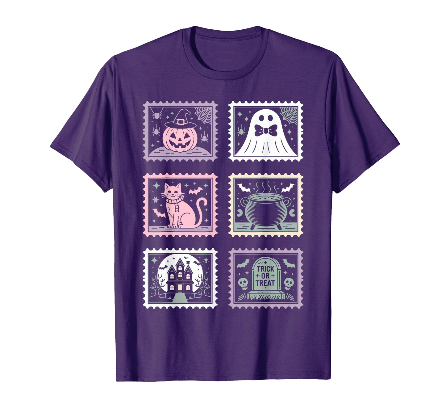 Halloween Stamps Spooky Pumpkin Ghost Cat Witch Skeleton T-Shirt