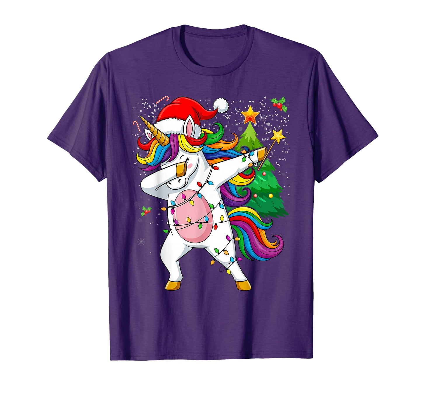 Christmas Unicorn Dab Girls Women Xmas Tree Santa T-Shirt