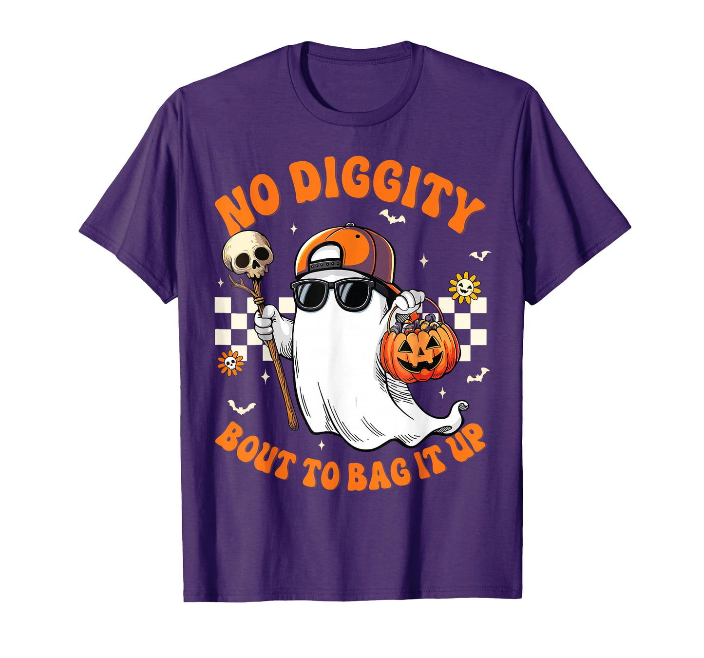 Halloween Ghost No-Diggity Bout to Bag-it Up Kids Boo T-Shirt