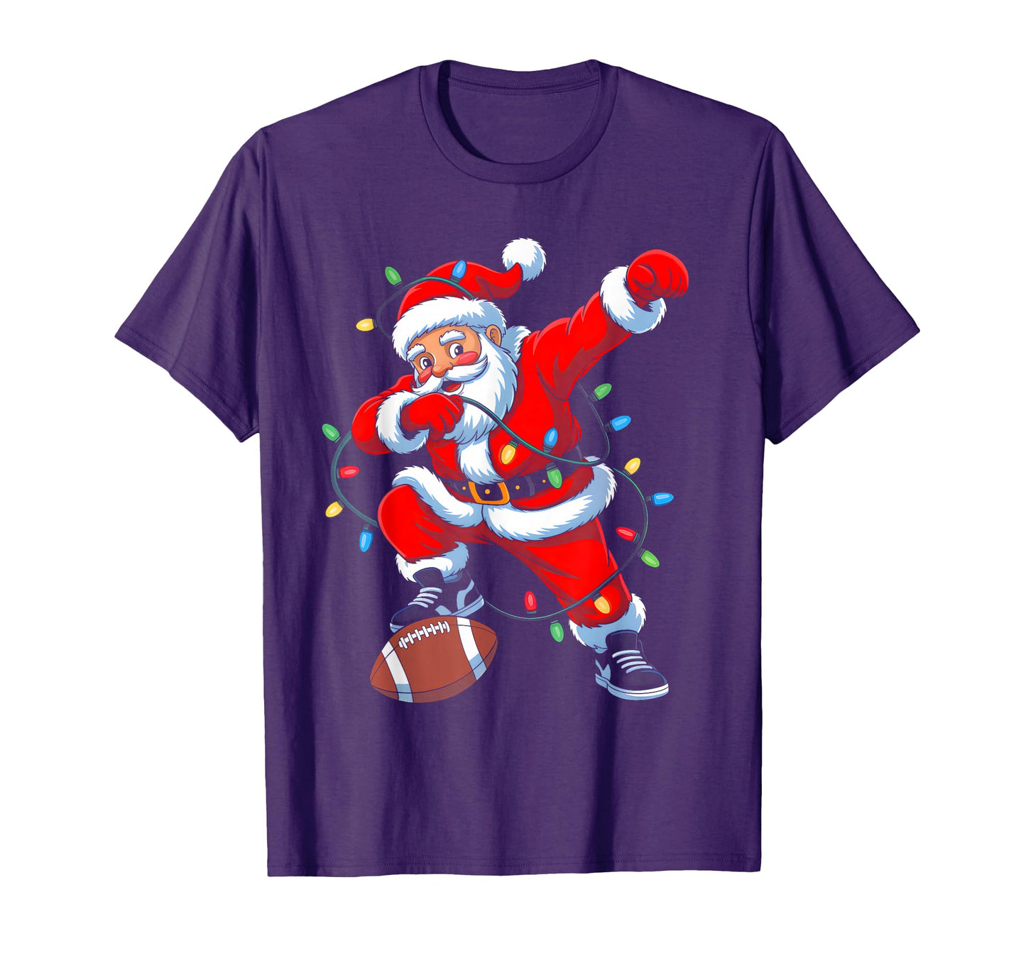 Dabbing Santa Xmas Lights Football Christmas Boys Men Kids T-Shirt