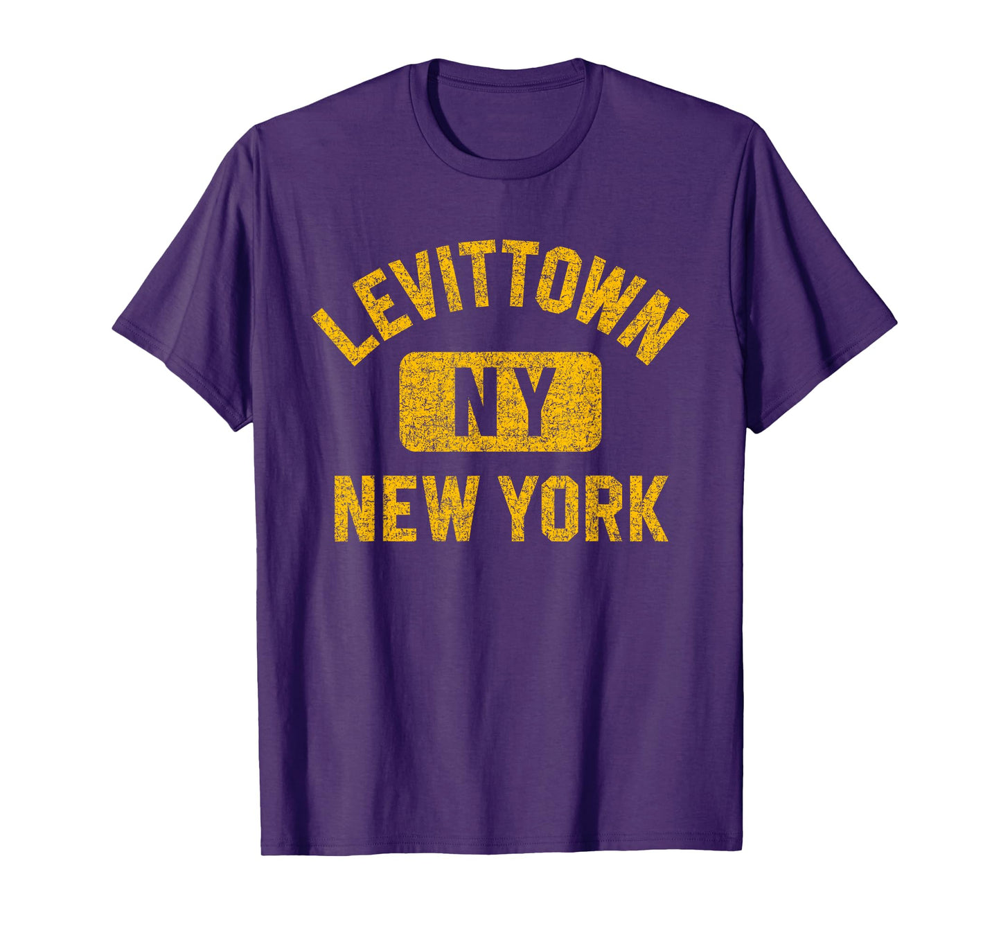 Levittown NY New York Gym Style Distressed Amber Print T-Shirt