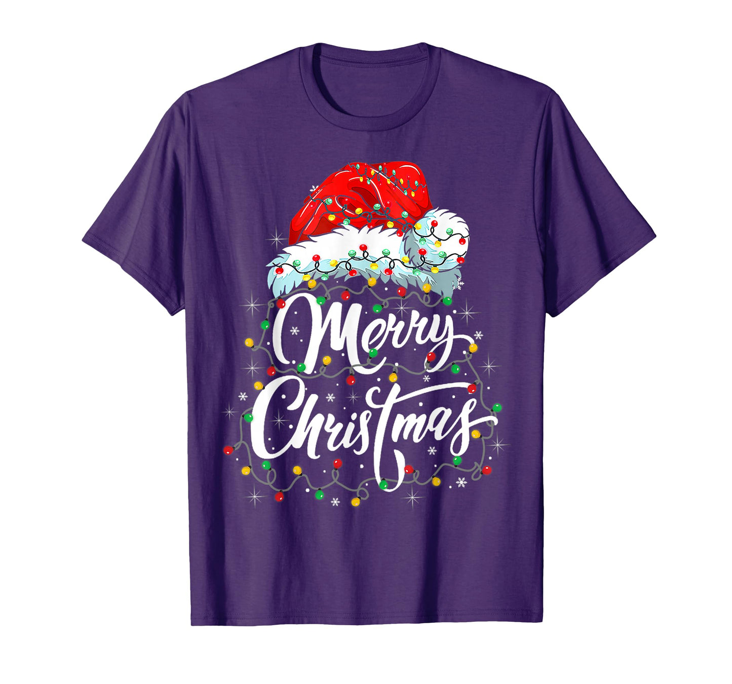 Merry Christmas Lights Santa Hat Xmas Family Matching Pajama T-Shirt
