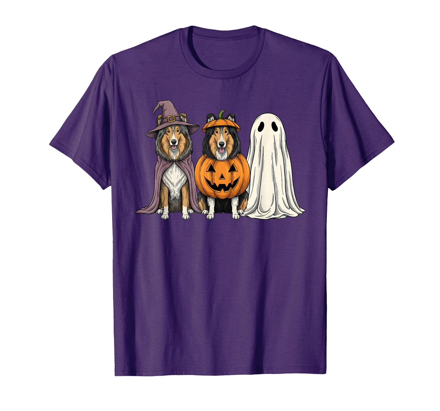 Spooky Ghost Rough Collie Pumpkin Halloween Dog Lover T-Shirt