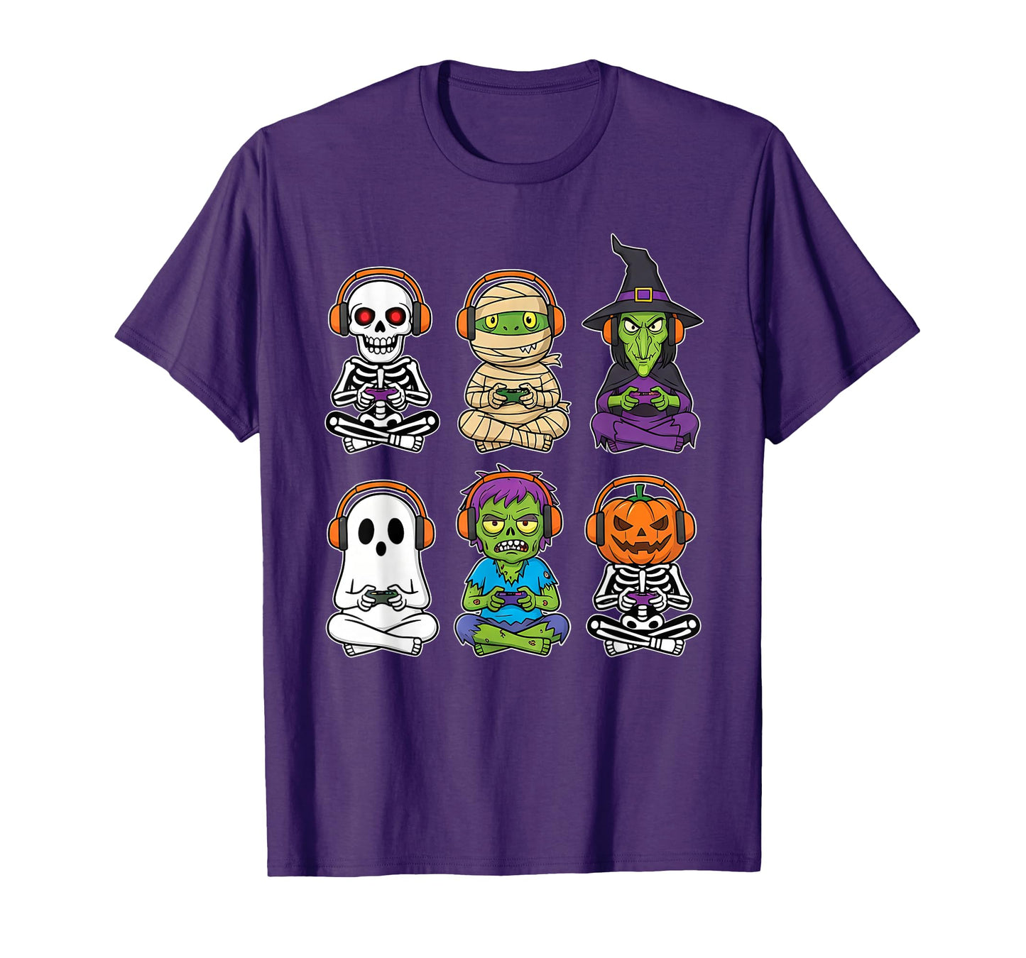 Halloween Gamer Dinosaur Skeleton Ghost Witch Pumpkin Trex T-Shirt