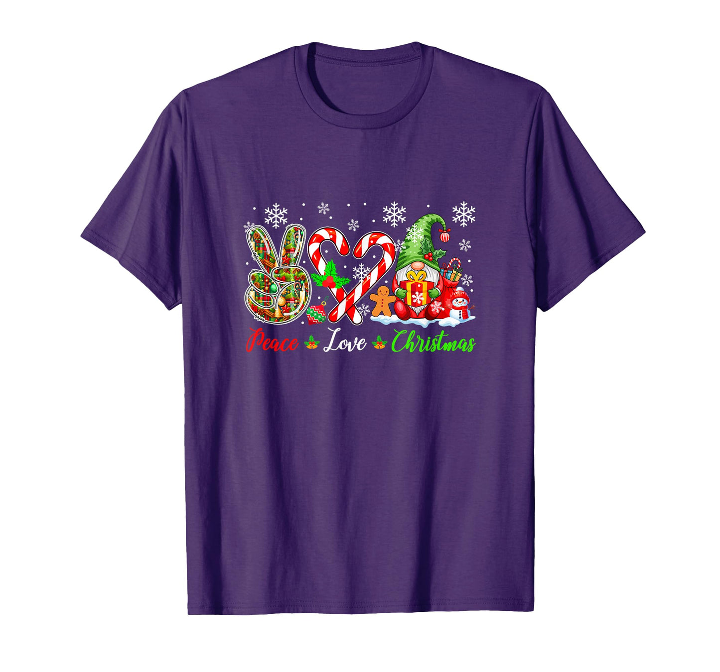 Peace Love Christmas Gnome Candy Canes Cute Heart Shape T-Shirt